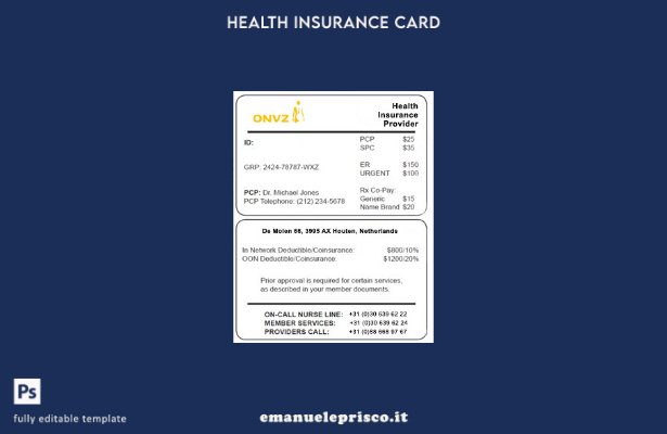 modello di tessera di assicurazione sanitaria olandese in stile verificato